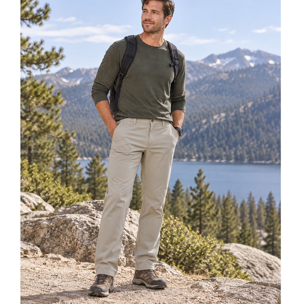 Eddie Bauer Tech Pants Mens 38x30 Khaki Stretch Nylon Hiking Outdoor Straight